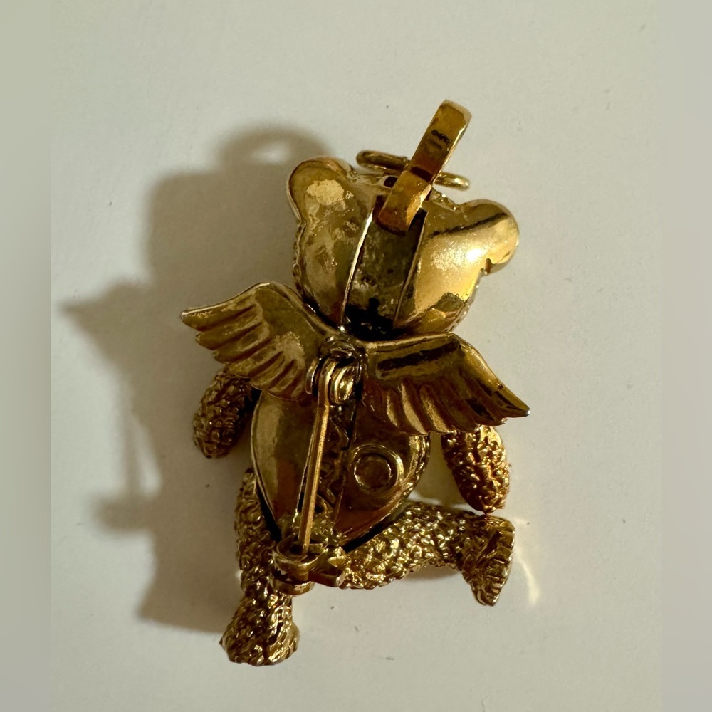 Batya Bear Angel brooch pin pendant convertible jewelry aged gold tone hearts - Picture 4 of 5